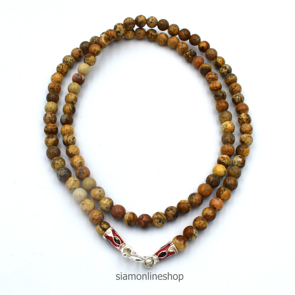 STONE NECKLACE สร้อยคอหินแท้ หินพิกเจอร์ จัสเปอร์ picture jasper ขนาด 5 มม. ตะขอเงินลงยา by siamonlineshop
