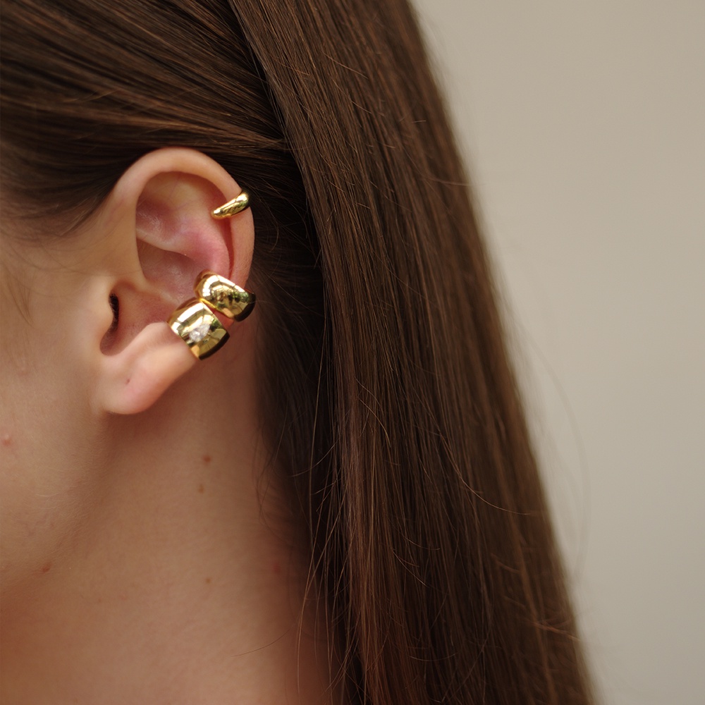 SWAN - Plain Pear Cuff ต่างหูหนีบเงินแท้ คล้องหู ไม่ต้องเจาะ ฝังเพชรคิวบิกเซอร์โคเนีย cubic zirconia