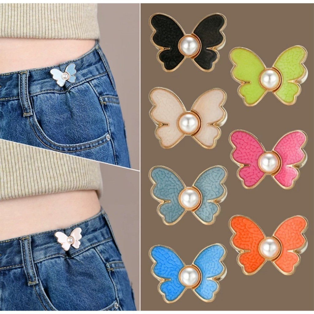 Shop_mkl  ตะขอปรับเอวกางเกงรูปผีเสื้อ แบบหมุดไม่ต้องเย็บ สีสันสดใส 9สีให้เลือก #Y37