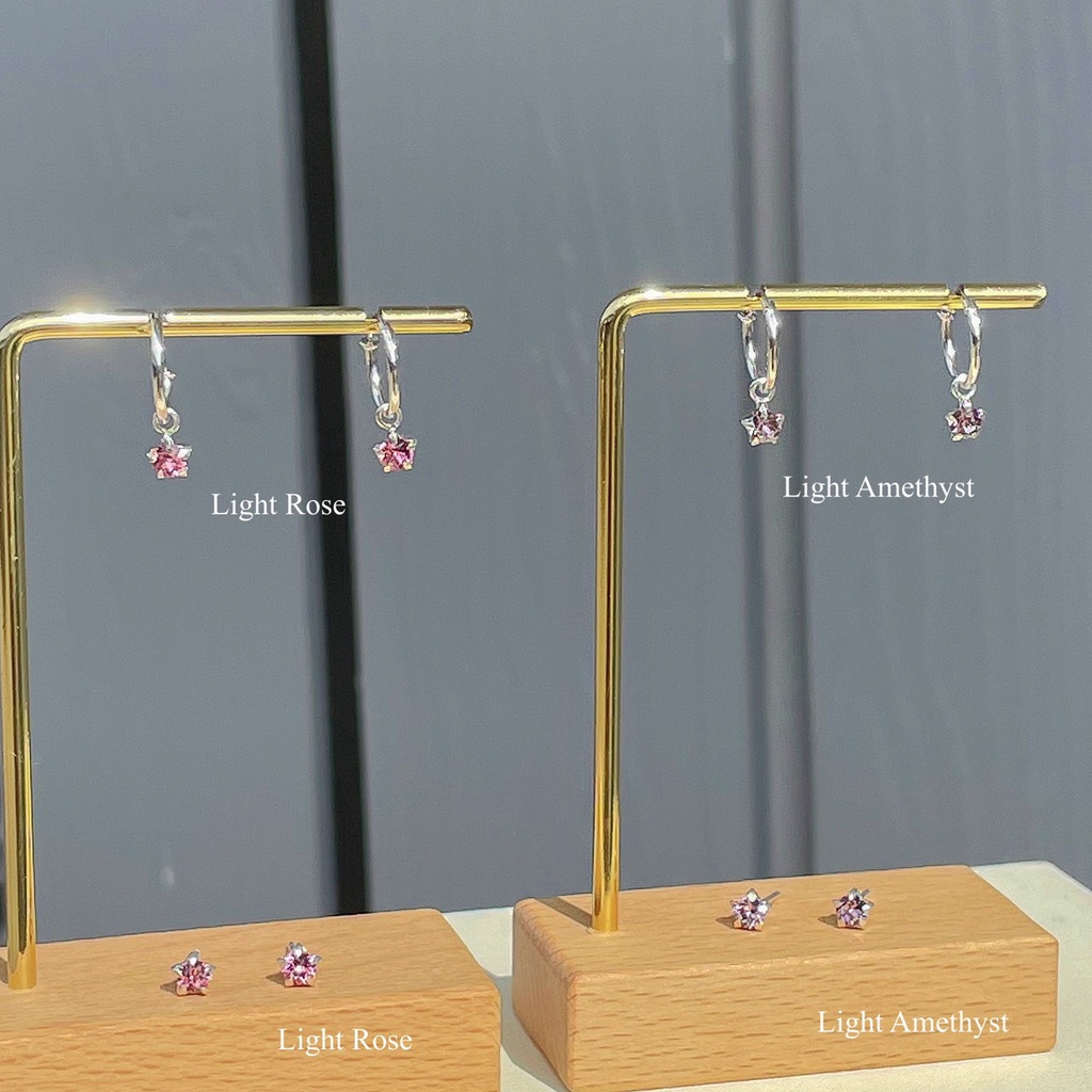 SissyJewelry // ต่างหูเงินแท้ ต่างหูห่วง ประดับ พลอยกลม 4mm