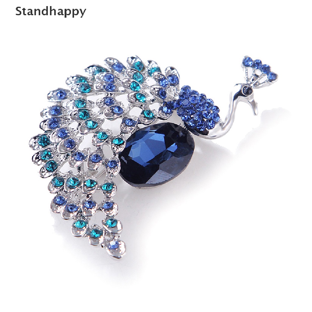 [Standhappy] เข็มกลัด รูปนกยูง ประดับพลอยเทียม เครื่องประดับ ของขวัญคริสต์มาส