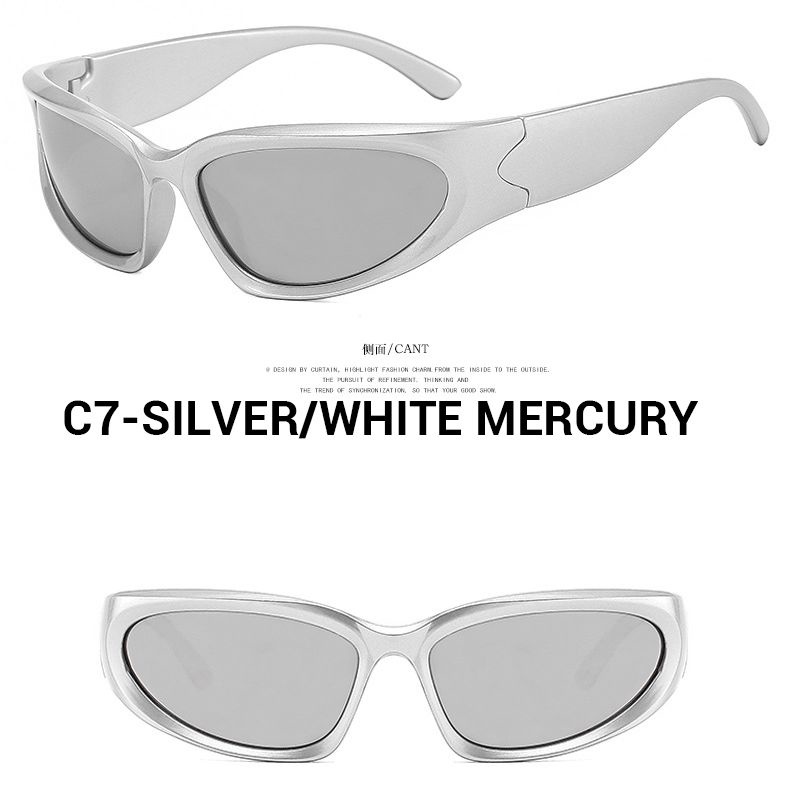 Steampunk แว่นตากันแดด futuristic กีฬา Y2K เฉดสี