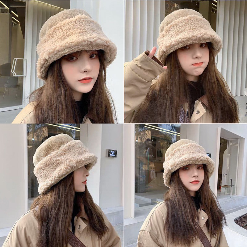 (Td) หมวกบัคเก็ตทรงแคบ ขนเทียมกันหนาว