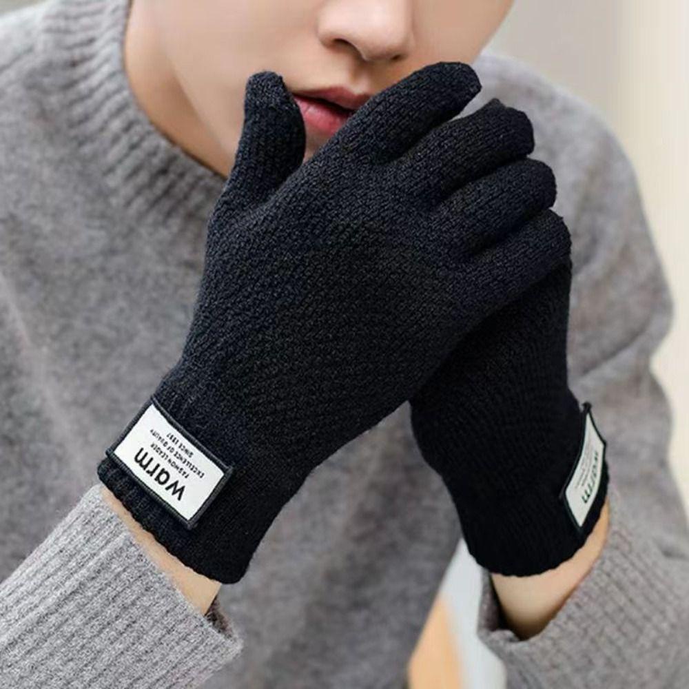 Trendyzone ถุงมือผ้าถัก กันลม ให้ความอบอุ่น สีพื้น สไตล์เกาหลี สําหรับผู้ชาย
