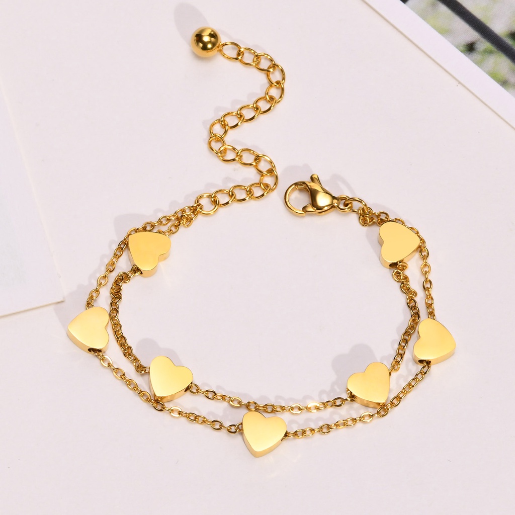 Vnox สร้อยข้อมือโซ่ ทอง 18K สองชั้น จี้รูปดาว หัวใจ สําหรับผู้หญิง