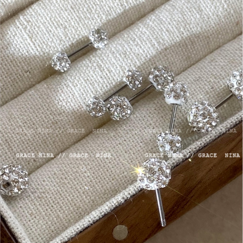 We Flower ต่างหูสตั๊ด เงิน S925 ประดับเพทาย ทรงลูกบอล ขนาดเล็ก ใช้แล้วไม่แพ้ 1 ชิ้น