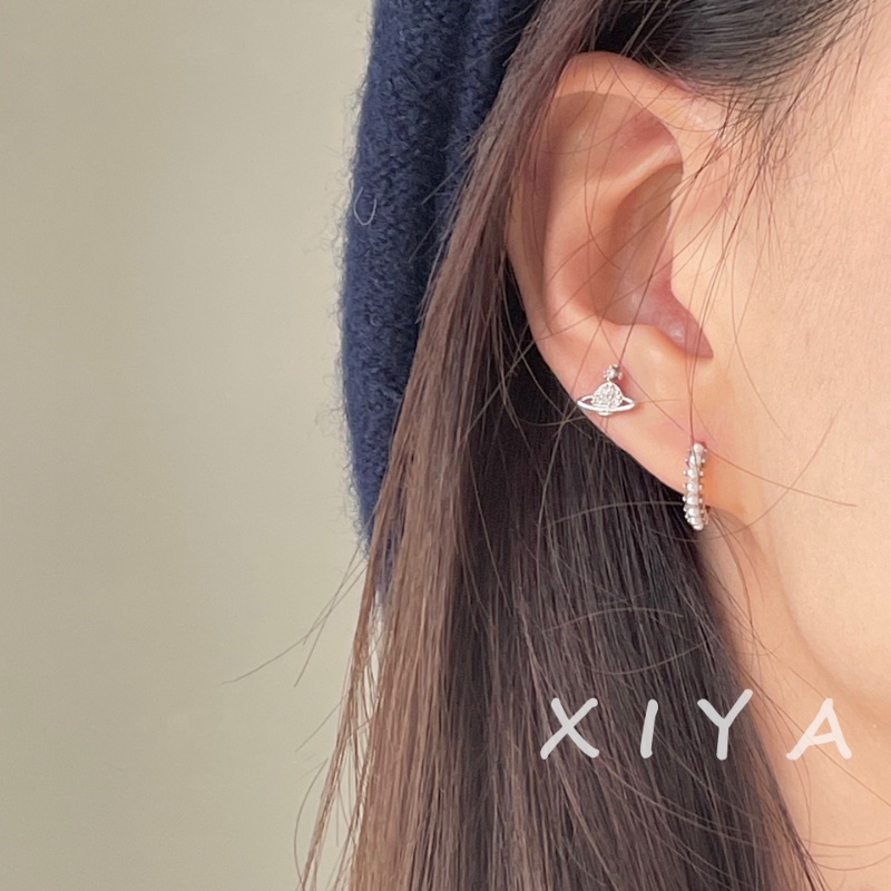 XIYA ต่างหูสตั๊ด ประดับลูกปัดเพชร ดาวเสาร์ ดาวเคราะห์ ขนาดเล็ก เข้ากับทุกการแต่งกาย
