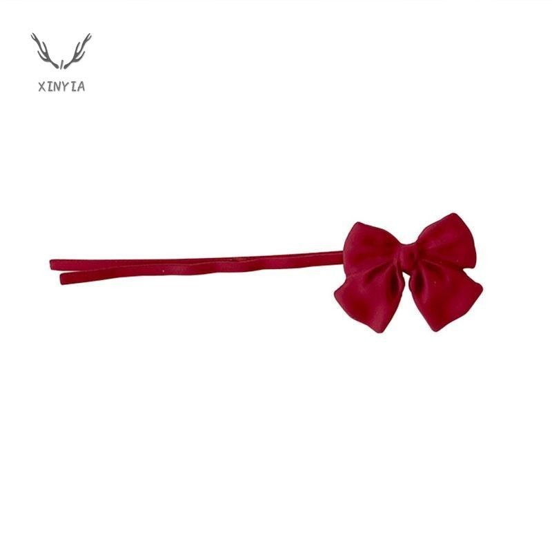 Xinyia1 กิ๊บติดผม ประดับโบว์ สีแดง สไตล์ญี่ปุ่น เรียบง่าย และน่ารัก สําหรับผู้หญิง