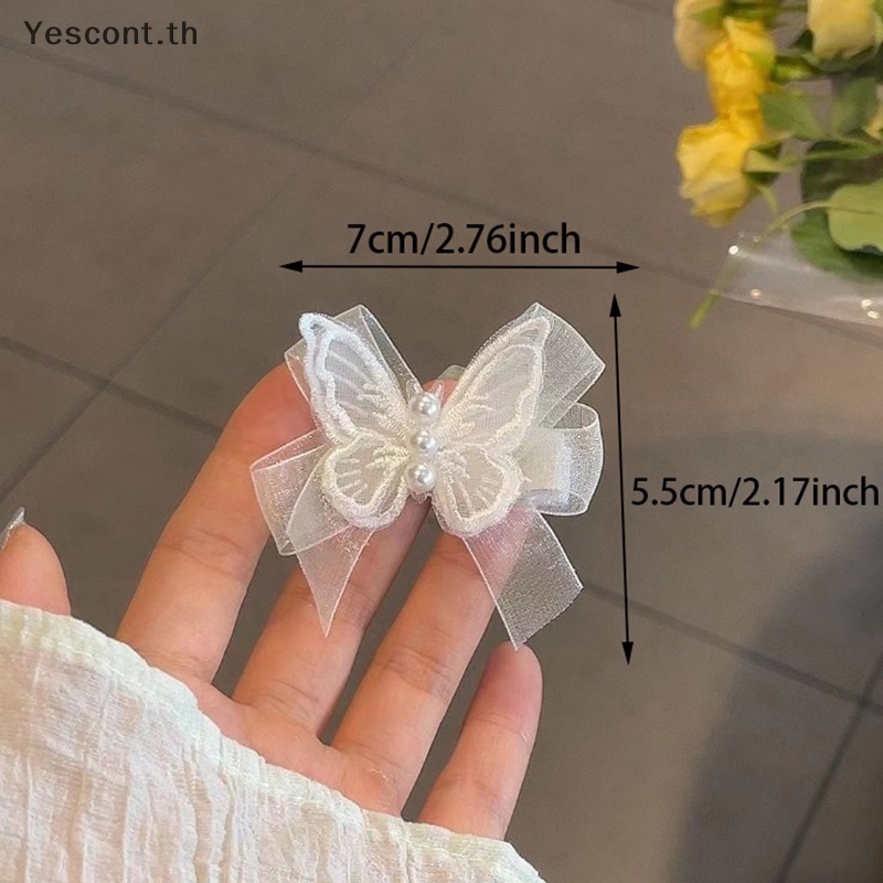 Yescont กิ๊บติดผมลูกไม้ ประดับโบว์ สีขาว สไตล์ญี่ปุ่น แฟชั่นสําหรับผู้หญิง 2 ชิ้น ต่อชุด