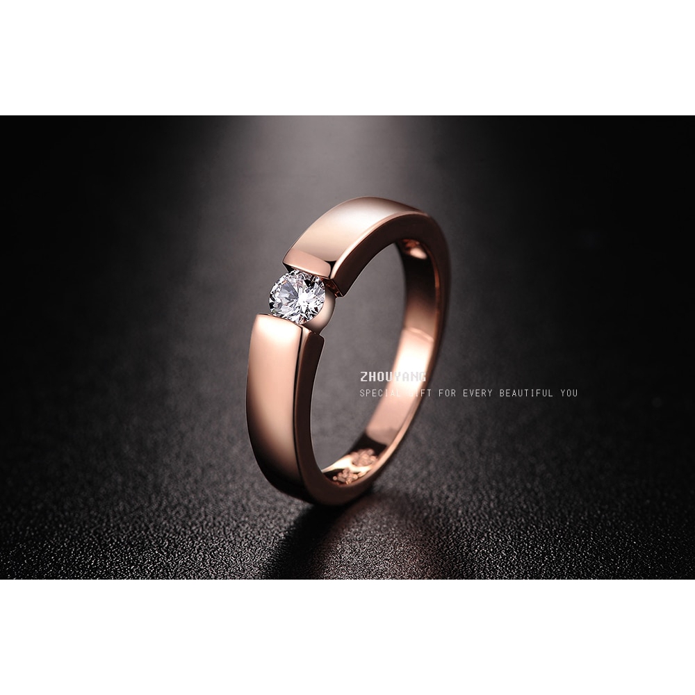 ZHOUYANG 4.5mm หัวใจและ Cubic Zirconia แหวนแต่งงานลูกศรกุหลาบทองและสีเงินสีคลาสสิกแหวนนิ้วมือ R400 R406