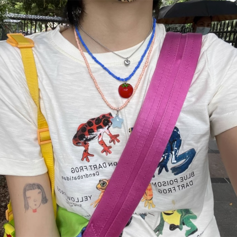 Zuo สร้อยคอลูกปัดอะคริลิค พร้อมจี้มะเขือเทศ ปรับความยาวได้