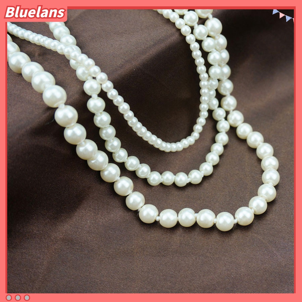 bluelans สร้อยคอยาว ลูกปัดมุกเทียม แบบหลายชั้น ของขวัญเครื่องประดับ แฟชั่นสำหรับผู้หญิง