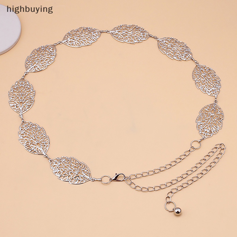 [highbuying] เข็มขัดโซ่โลหะ รูปใบไม้ เรียบง่าย เครื่องประดับแฟชั่น สําหรับผู้หญิง พร้อมส่ง