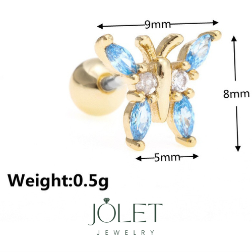 jolet ต่างหูผู้หญิงผีเสื้อเงินแท้  แบบเสียบแพ้ง่ายใส่ได้ไม่ลอกใส่อาบน้ำได้