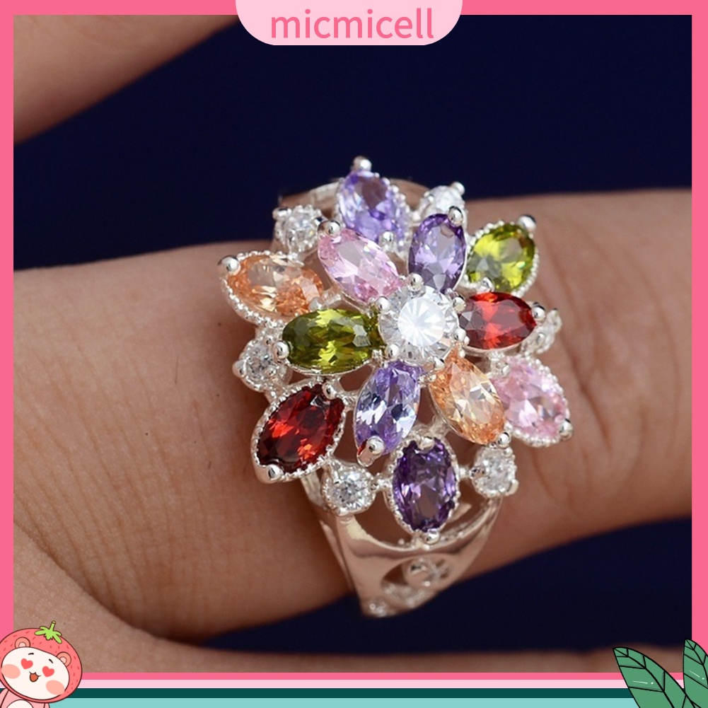 (micmicell) ของขวัญเครื่องประดับผู้หญิงแหวนหมั้นแต่งงานหลากสี Cubic Zirconia