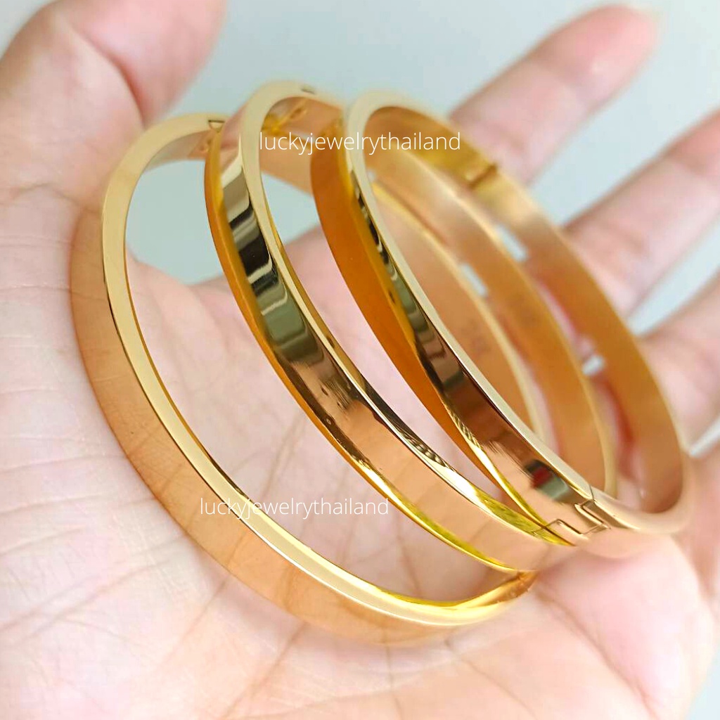 กำไลทอง หน้ากว้าง 6 มิล สแตนเลส18k ไม่ลอกไม่ดำ ทรงกลม
