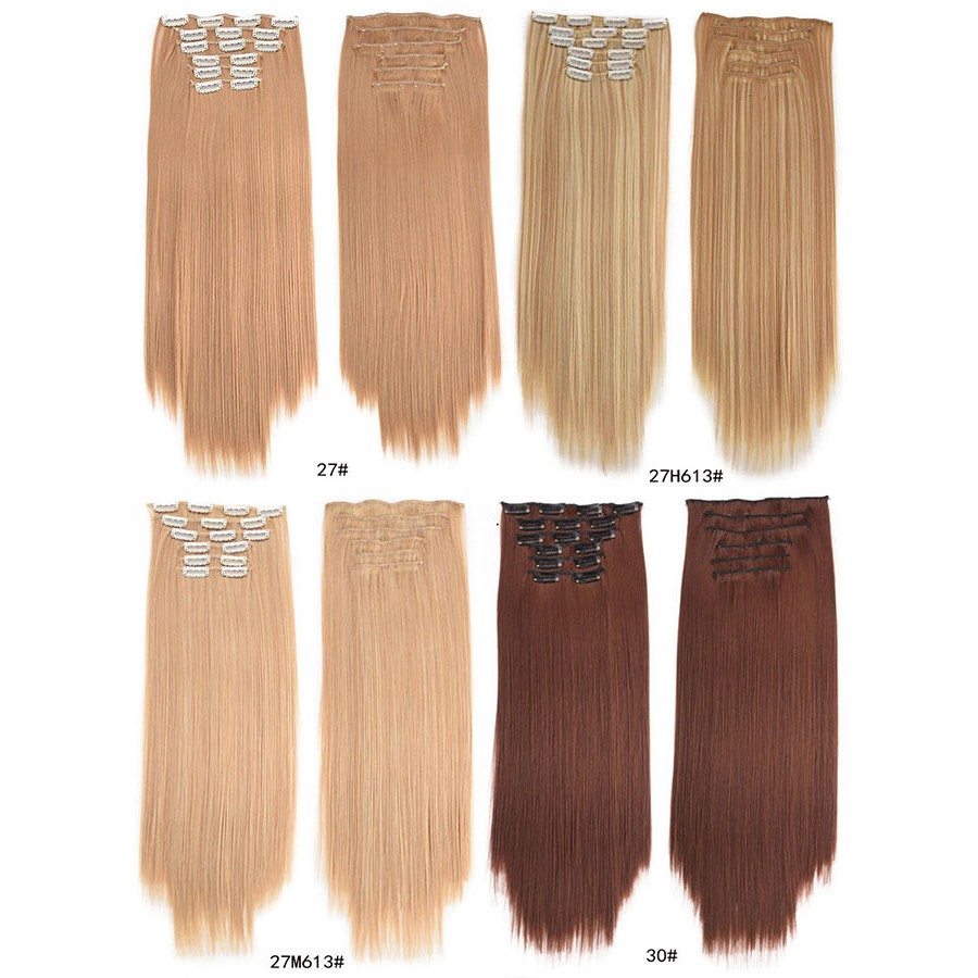 กิ๊บติดผมสังเคราะห์ ยาวตรง อุณหภูมิสูง 16 คลิป 20 สี