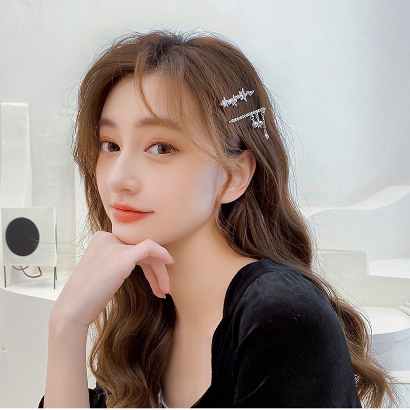 กิ๊บติดผมหน้าม้า ประดับมุก ดาวห้าแฉก วิบวับ เครื่องประดับผม สไตล์เกาหลี สําหรับผู้หญิง