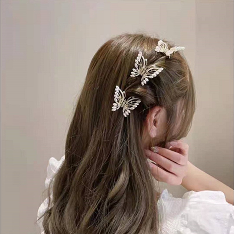 กิ๊บติดผมหางม้า ประดับมุก รูปผีเสื้อ ดอกคามิเลีย กันหล่น เครื่องประดับ แฟชั่น