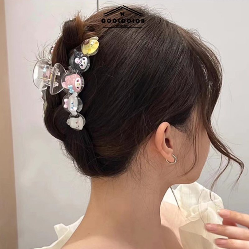 คลิปผมนักเรียนการ์ตูนน่ารัก Sanrio คลิปหนีบผมขนาดใหญ่สำหรับสุภาพสตรีหยิกคลิปฉลาม