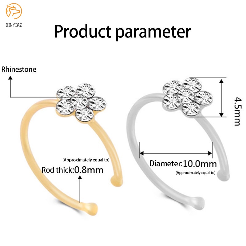 จิวจมูกดอกไม้ปลอมแหวนและกระดุมจมูกคลิปห่วงจมูก Rhinestone 5 Rhinestone