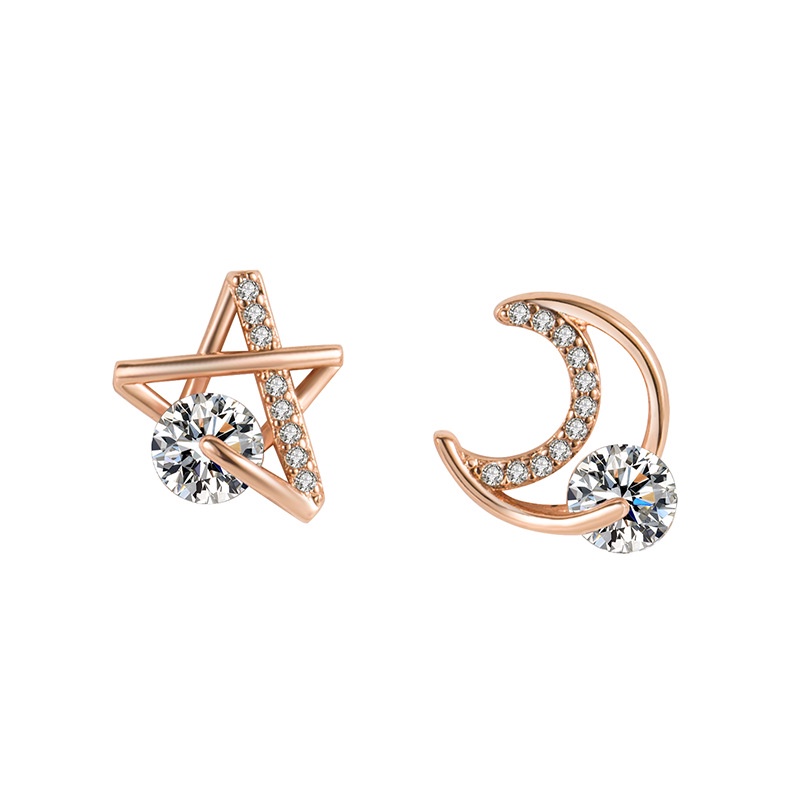 ต่างหู s925 earrings รุ่น ดวงจันทร์กับดวงดาว สี Rose Gold ผู้หญิง ต่างหูแฟชั่น ของขวัญ เครื่องประดับ minimal