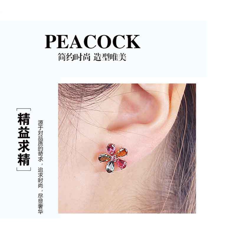 ต่างหู สีทอง จี้ดอกไม้ ประดับพลอย เพชร 18 สี de2-2936