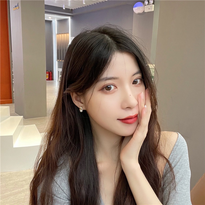 ต่างหู แบบคลิปหนีบ ประดับมุก พลอยเทียม ไม่ต้องเจาะ เรียบง่าย CEtC811