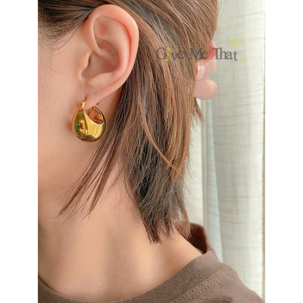 ต่างหูสแตนเลสแท้ สไตล์มินิมอล Minimal ตุ้มหู แบบห่วง ทรงห่วงหนา รุ่น Half Moon Hoop Givemethat