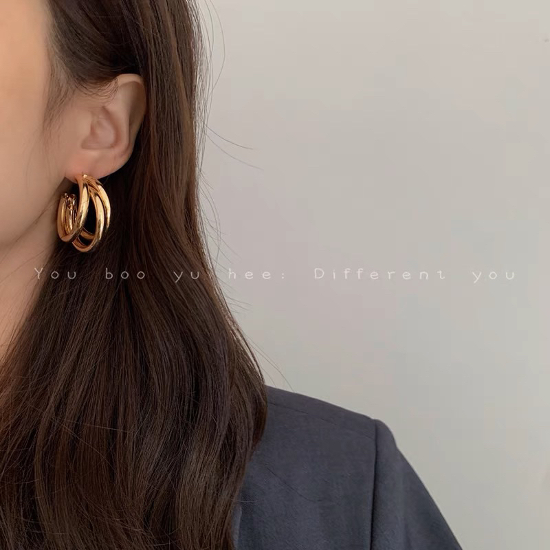 ต่างหูหนีบห่วงสีทองวินเทจแบบคลิปหนีบ