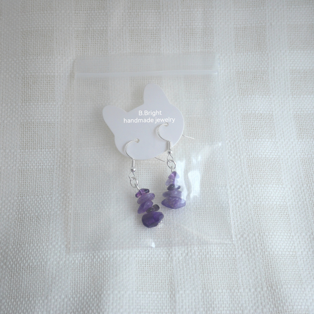 ต่างหูหินนำโชค หินอเมทิสต์ งานทำมือ พร้อมส่งค่ะ