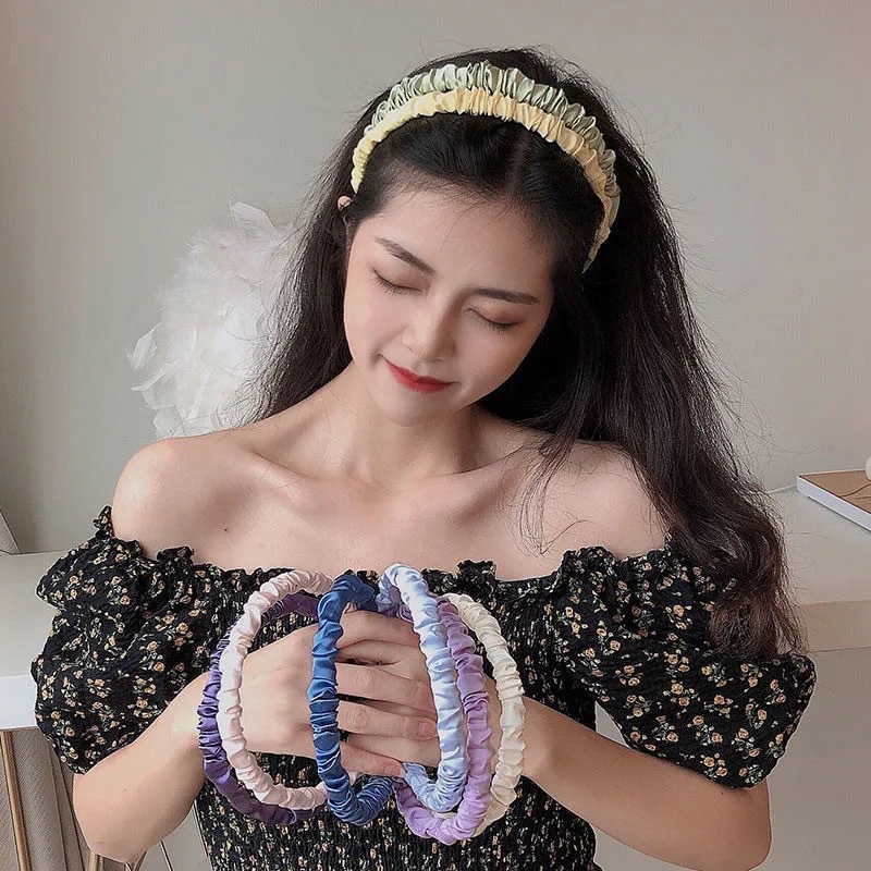 ที่คาดผม ผ้าซาติน แบบจับจีบ เข้ากับทุกการแต่งกาย แบบเรียบง่าย สําหรับผู้หญิง