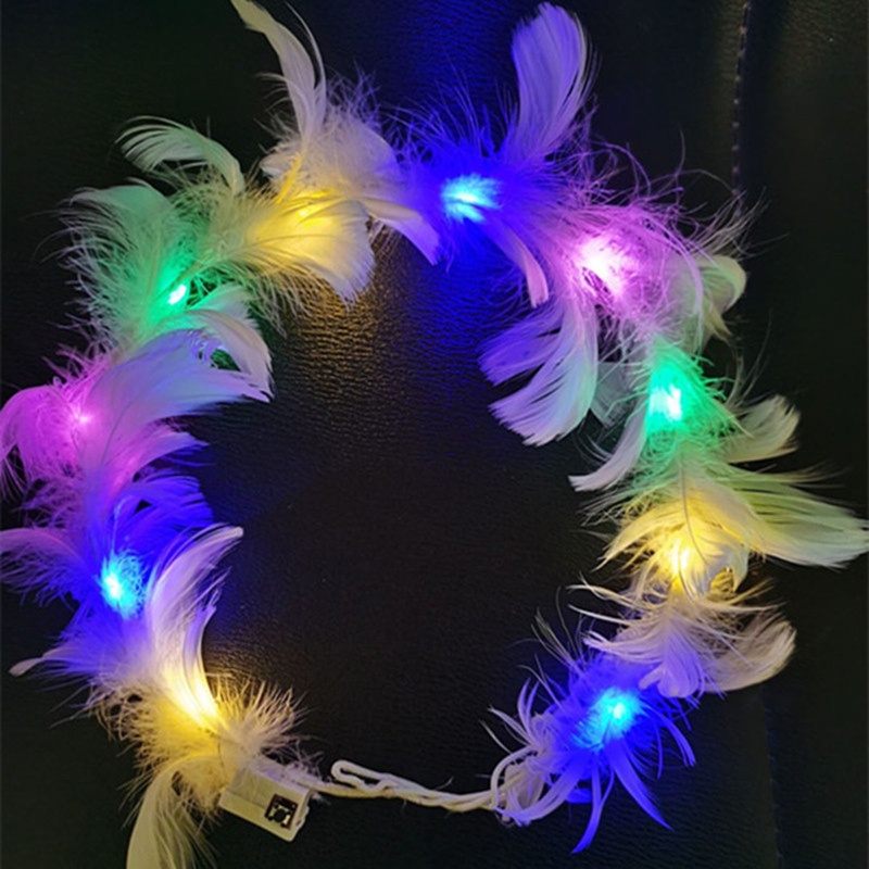 ที่คาดศีรษะ รูปมงกุฎขนนก แบบมีไฟ LED สไตล์เจ้าหญิง
