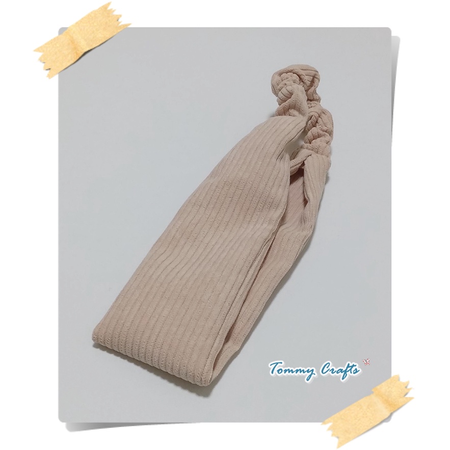 ผ้าคาดผมแบบเรียบผ้าลูกฟูก สีครีมเข้ม / สีเทา Corduroy cotton Headbands