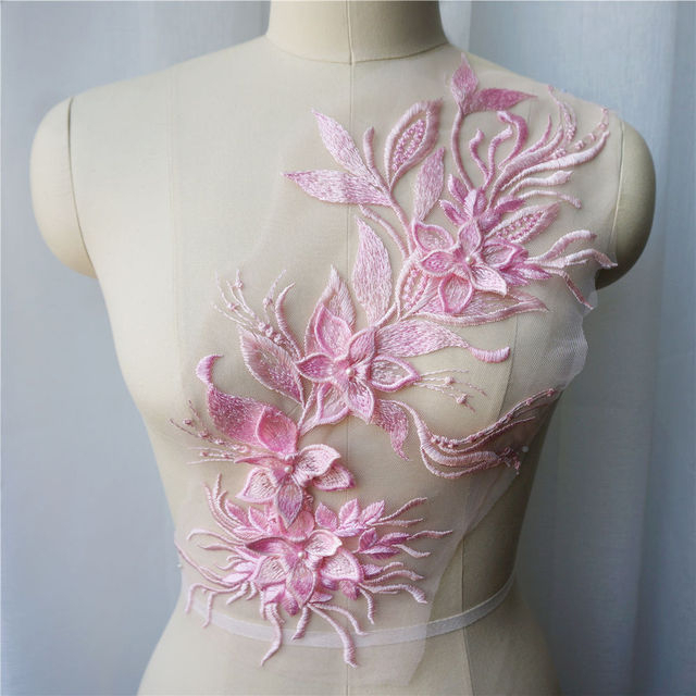 ผ้าลูกไม้ ปักลายดอกไม้ 3D สําหรับตกแต่งชุดแต่งงาน DIY