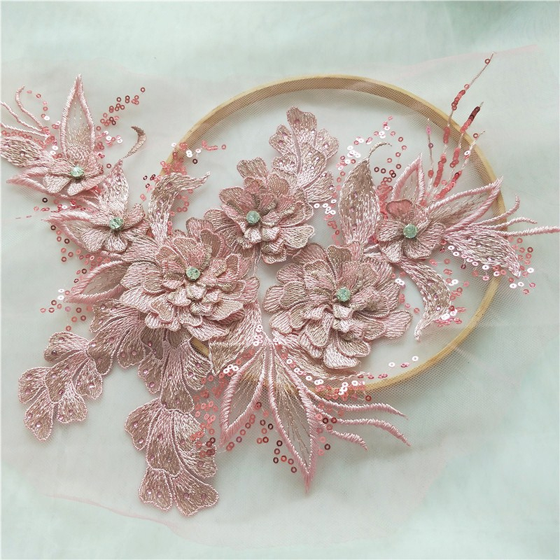ผ้าลูกไม้ ลายดอกไม้ 3D สําหรับตกแต่งชุดแต่งงาน DIY