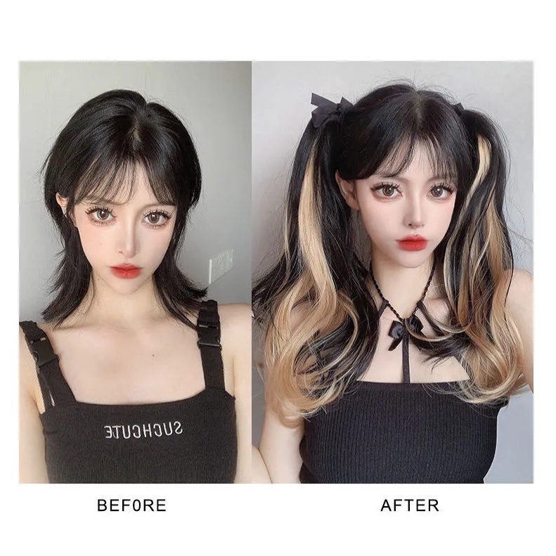 พร้อมส่ง แฮร์พีชหางม้าแบบผูก ไฮไลท์สีทอง ผมสวย ดูเป็นธรรมชาติ ยาว 55 ซม. เหมือนผมจริง