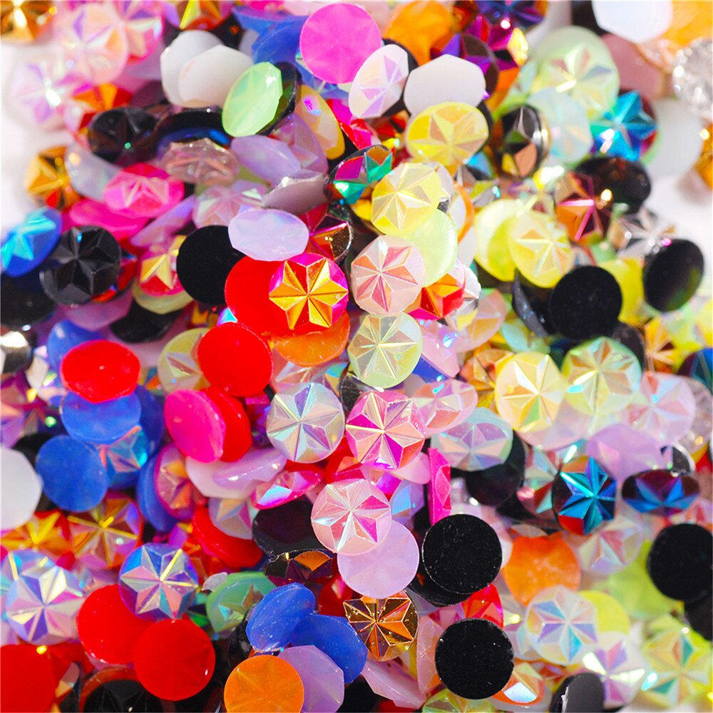 พลอยเทียม เรซิน คริสตัล AB ทรงกลม 5 มม. ลายดอกไม้ สําหรับตกแต่งเล็บ DIY 1000 ชิ้น