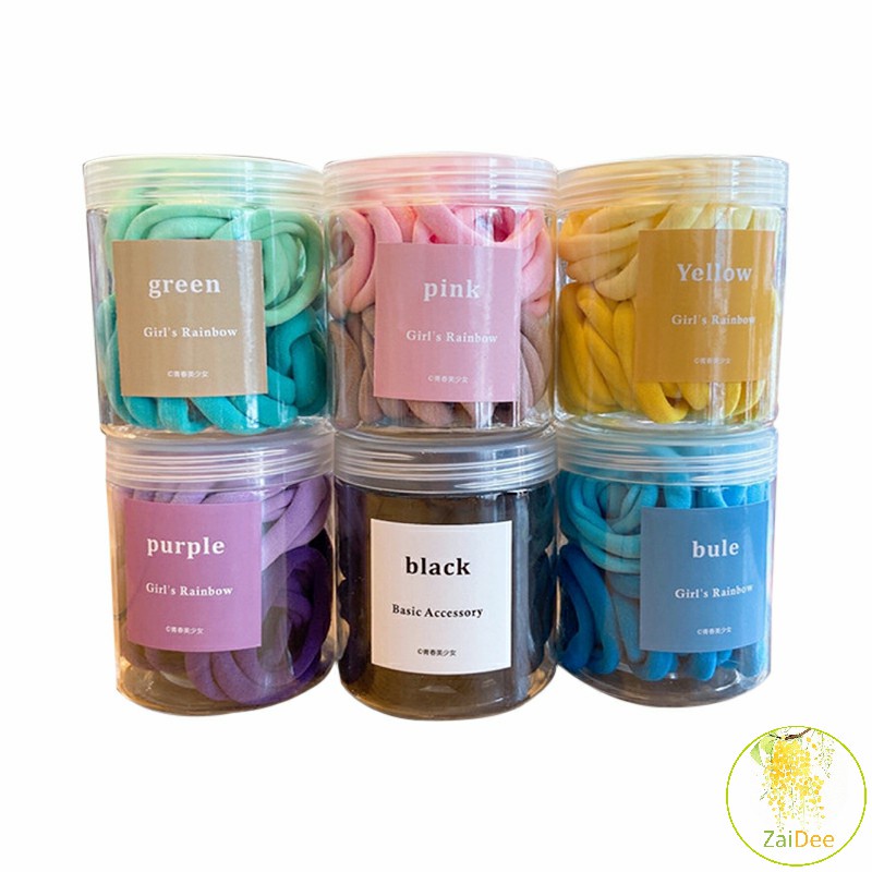 ยางมัดผมสีพื้น สีสันสดใสแพ็คมาในกระปุ๊ก 50 เส้น/กระป๋อง ที่คาดผมผู้หญิง rubber band