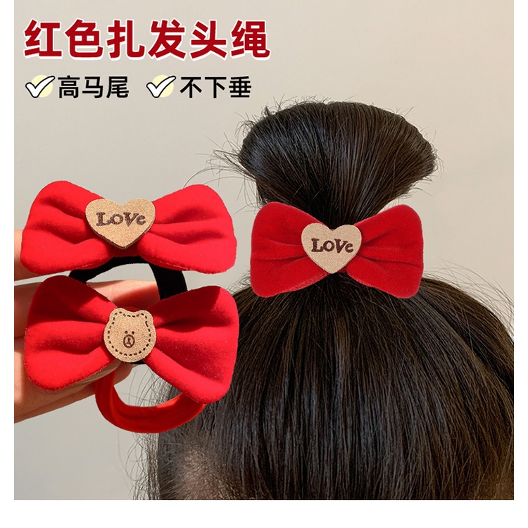 ยางรัดผม ประดับโบว์ สีแดง น่ารัก สไตล์เกาหลี เครื่องประดับผม แฟชั่นสําหรับเด็กผู้หญิง