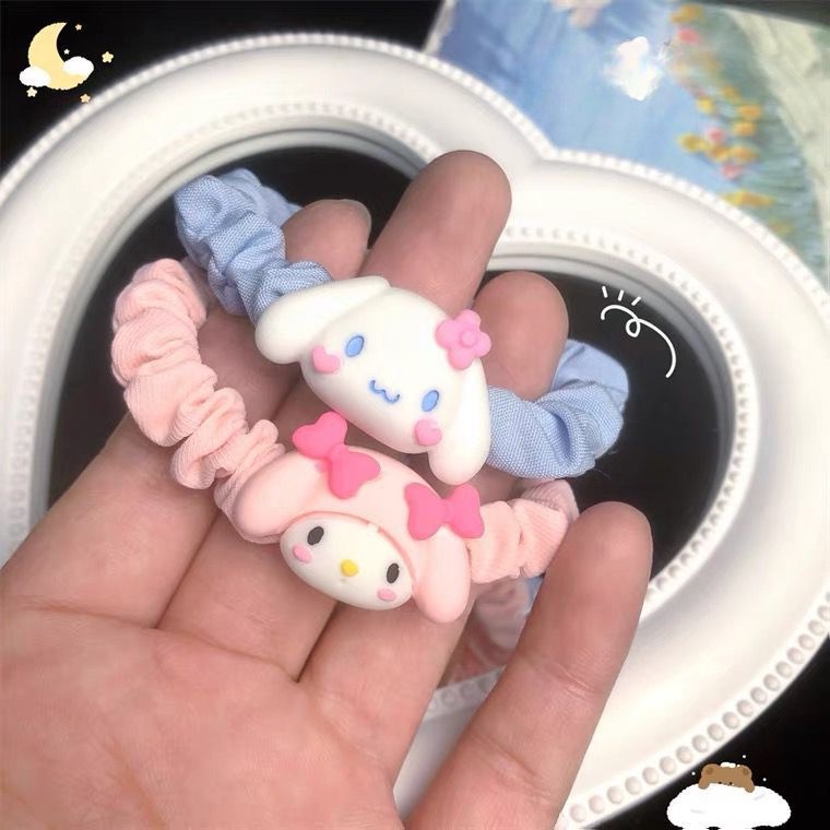 ยางรัดผม แบบนิ่ม ลายการ์ตูน Sanrio Cinnamon Dog Mymelody Purin Kuromi แบบเรียบง่าย สําหรับเด็กผู้หญิง