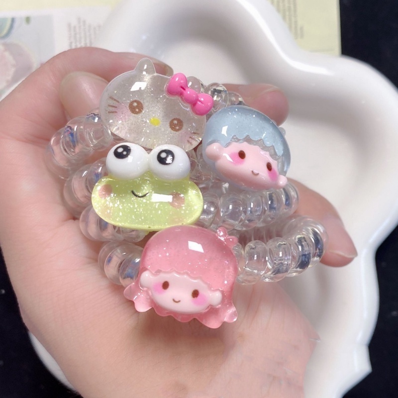ยางรัดผม แบบเกลียว ยืดหยุ่นสูง ลายการ์ตูน Hello Kitty กบน่ารัก เครื่องประดับผม สําหรับผู้หญิง