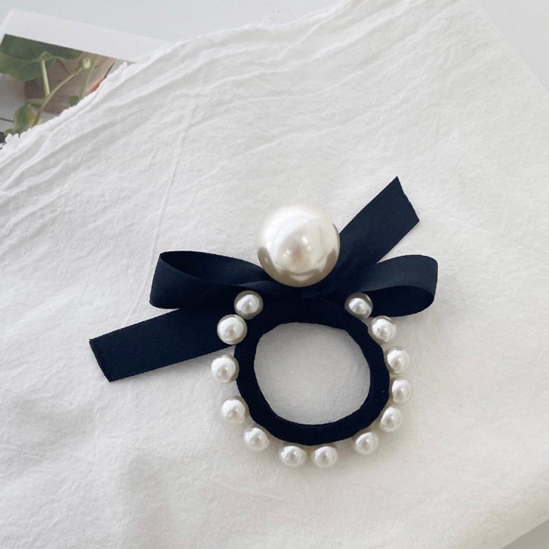 ยางรัดผมมุกโบว์ริบบิ้น Black Pearl Ribbon พร้อมส่งในไมย!!!