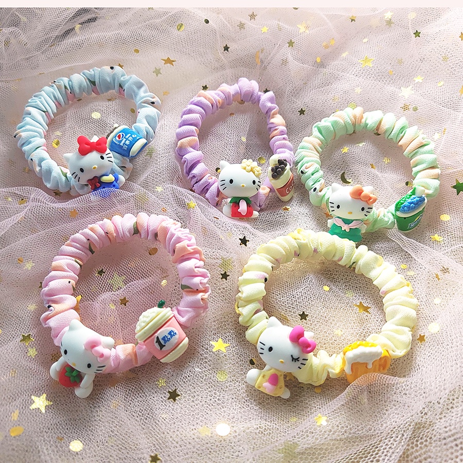ยางรัดผมรูปทรง Hello Kitty น่ารักสไตล์เกาหลีสําหรับเด็กผู้หญิง