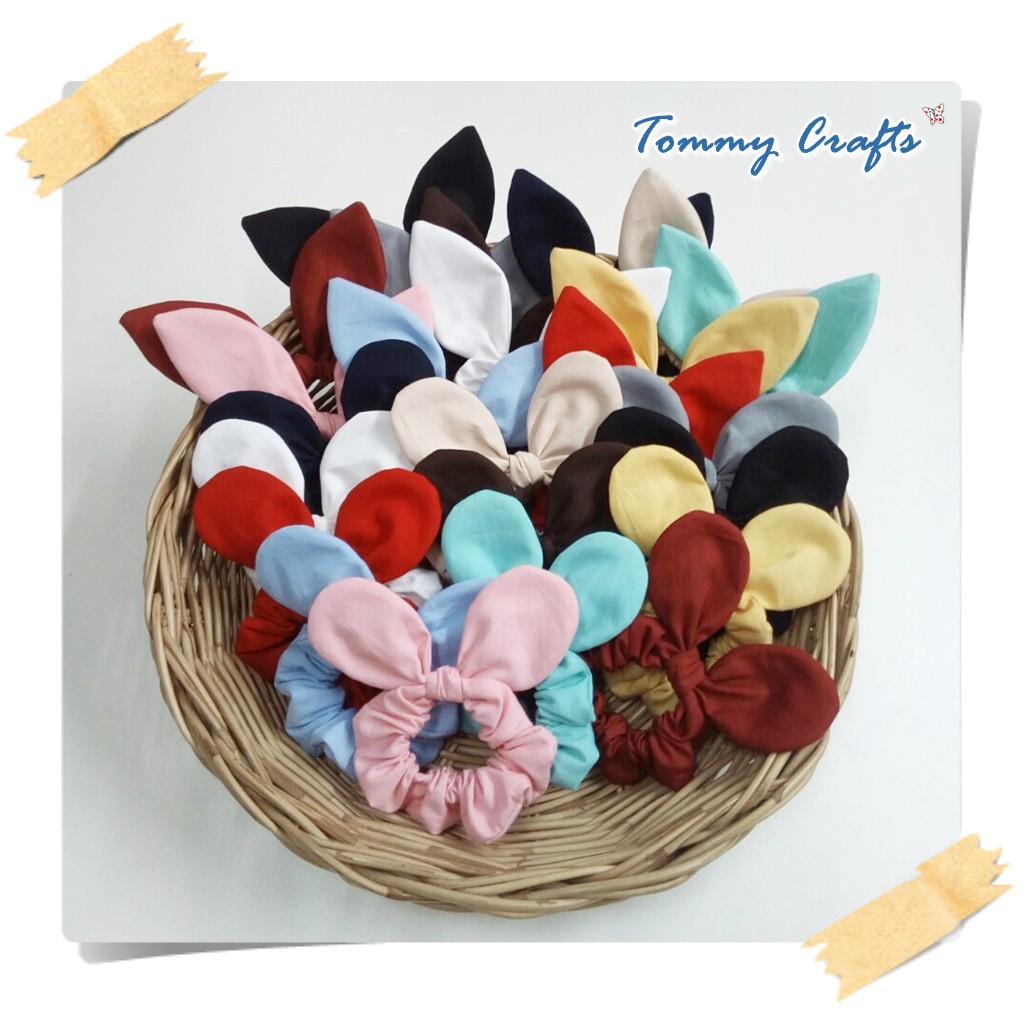 ยางรัดผมหูมิกกี้เม้าส์ โดนัทรัดผม ผ้าคอตตอน สีพื้น 1 Mickey mouse Ears cotton Hair scrunchies