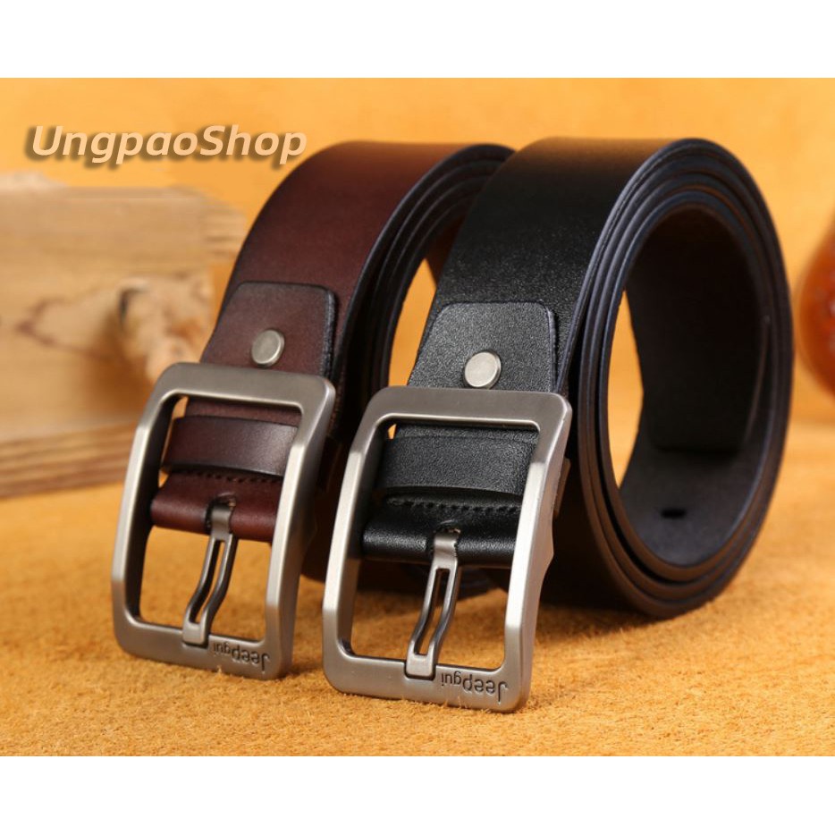 รหัส 004 Jeep เข็มขัดผู้ชาย หนังแท้ สไตล์วินเทจ สไตล์คาวบอย (หัวสี่เหลี่ยม) เอว 25-42