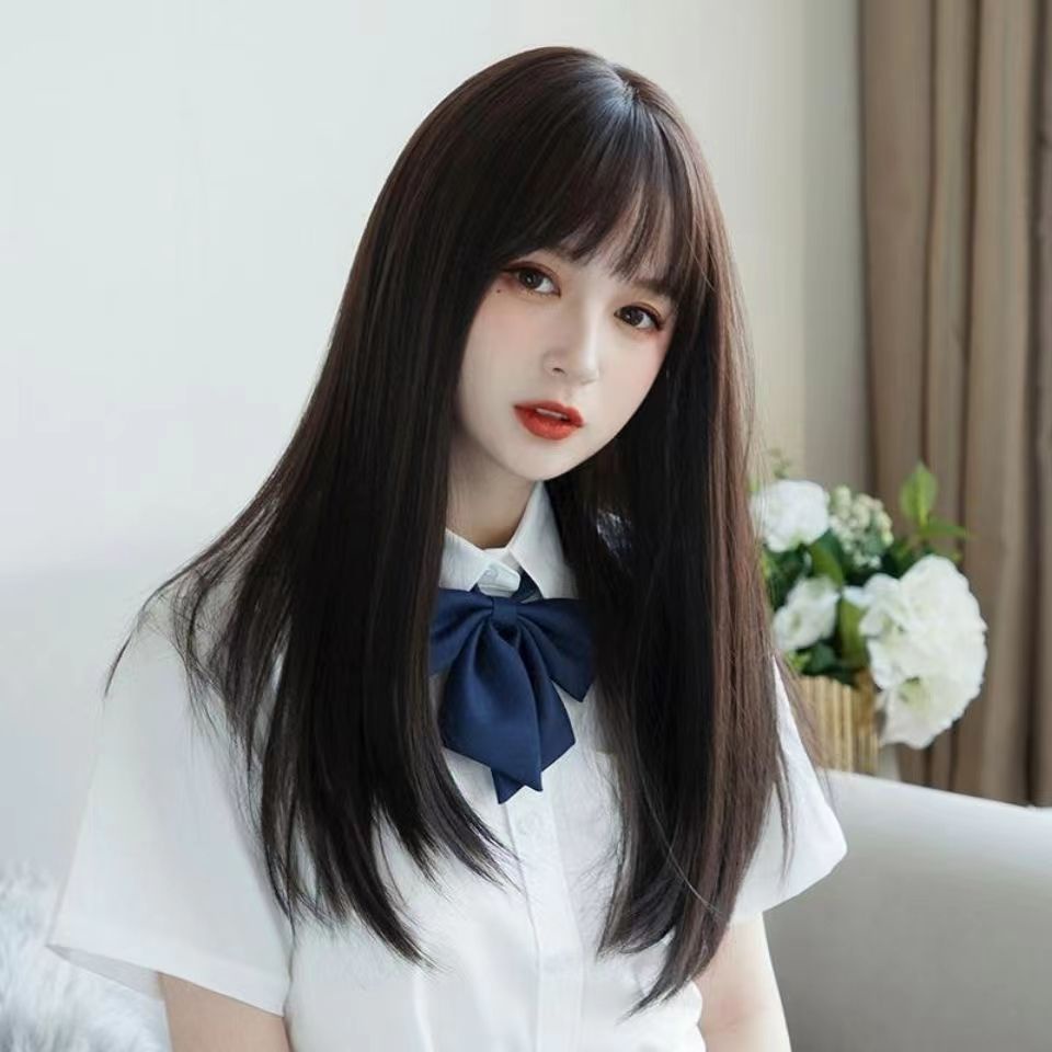 วิกผมหน้าม้า ผมยาวปานกลาง ผมหยิกไมโคร อุณหภูมิสูง ผ้าไหม วิกผมเหมือนจริง สําหรับผู้หญิง