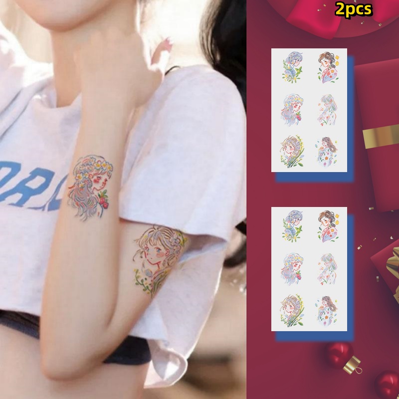 สติกเกอร์รอยสักชั่วคราว กันน้ํา ลายดอกไม้ 7 วัน