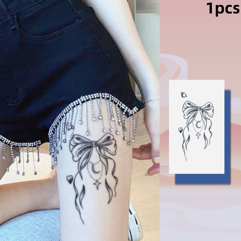 สติกเกอร์รอยสักชั่วคราว ลายดวงจันทร์ โบว์ พืชน่ารัก กันน้ํา 15 วัน