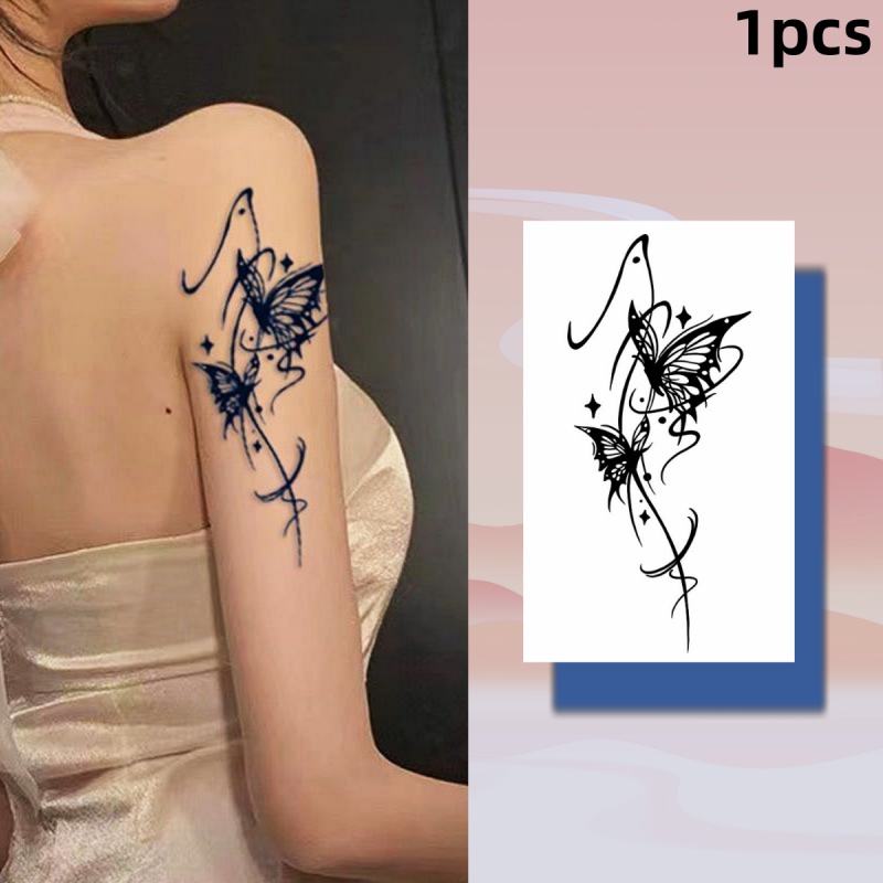 สติกเกอร์รอยสักชั่วคราว ลายผีเสื้อ สีดํา กันน้ํา ติดทนนาน 15 วัน